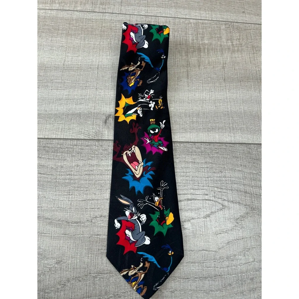 Vintage 90s Looney Tunes Character Print Novelty Tie Bugs Bunny Taz‎